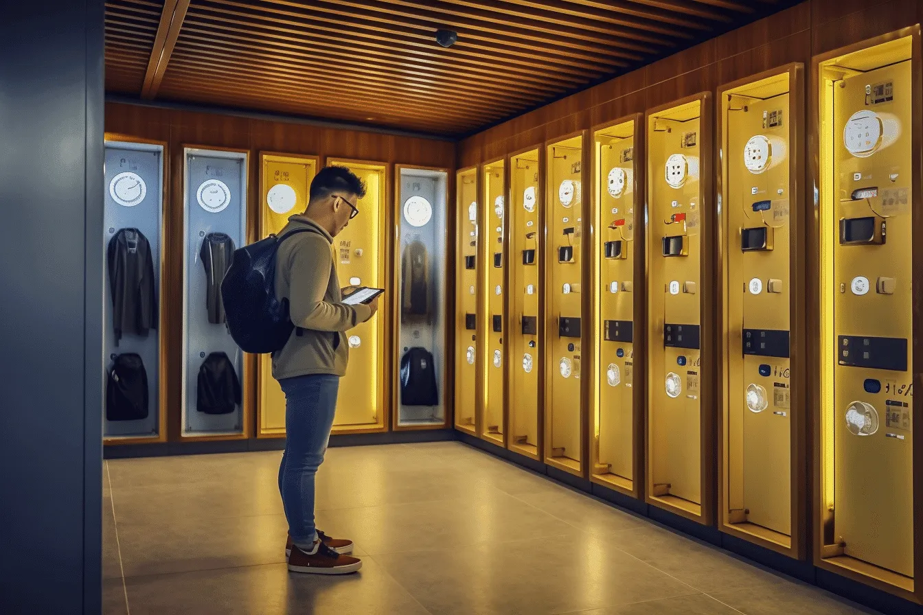 Traditional luggage lockers at a travel hub